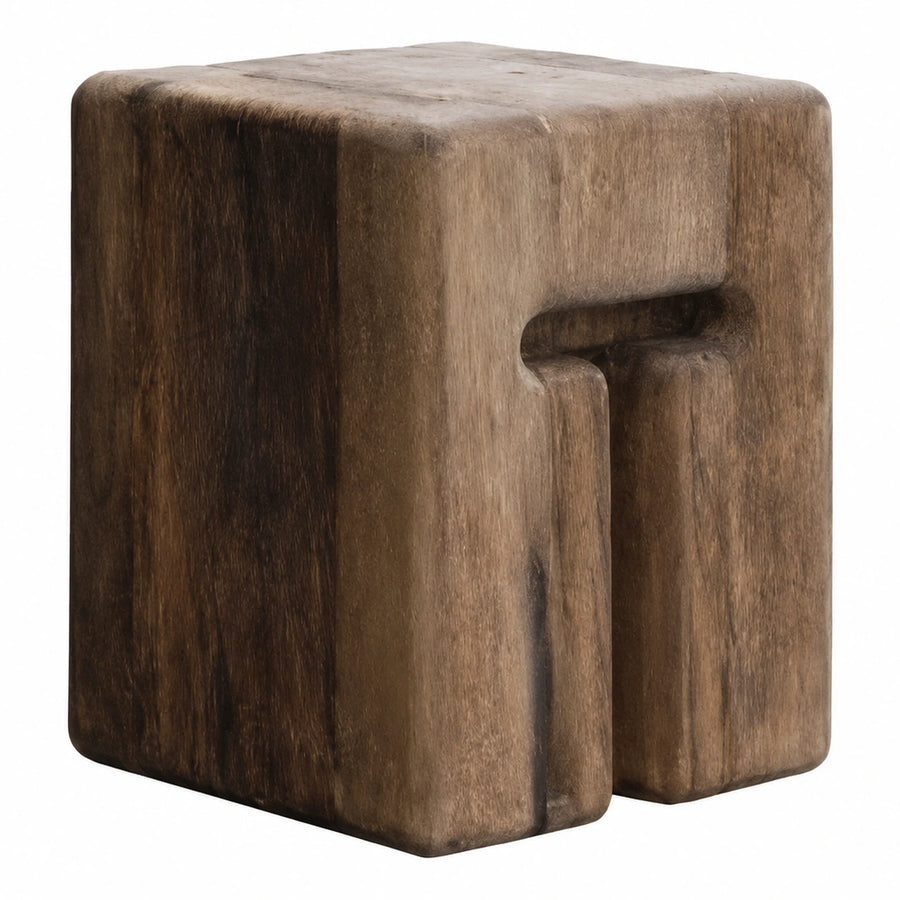 Solid Wood Cube Stool with Cutout Handle