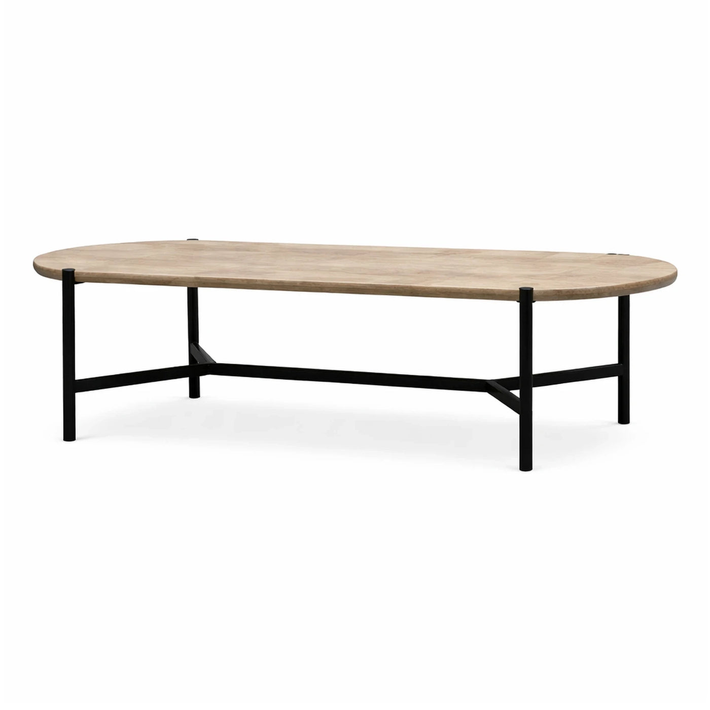 Oval Wood Top Coffee Table with Black Metal Base
