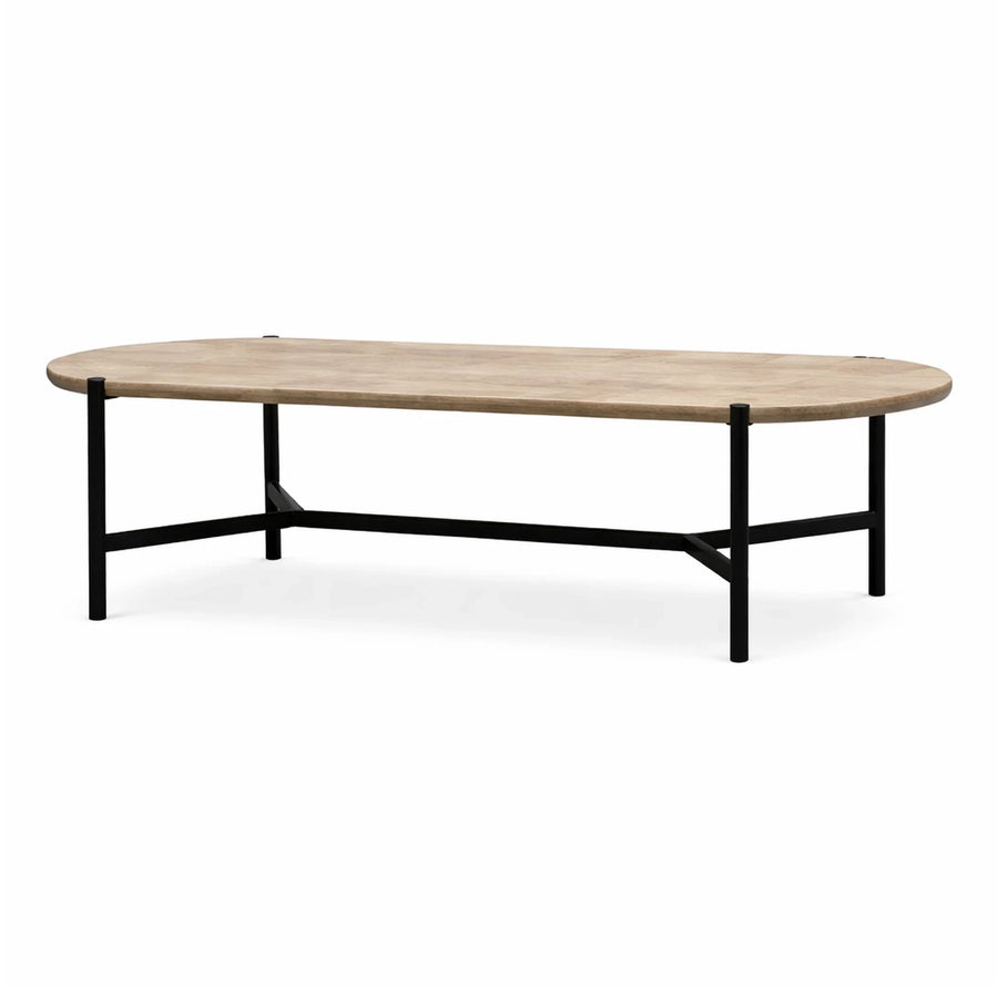 Oval Wood Top Coffee Table with Black Metal Base