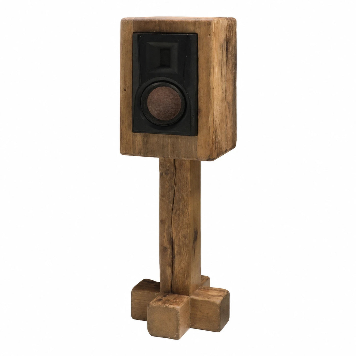 Rustic Wood Speaker Stand with Black Speaker