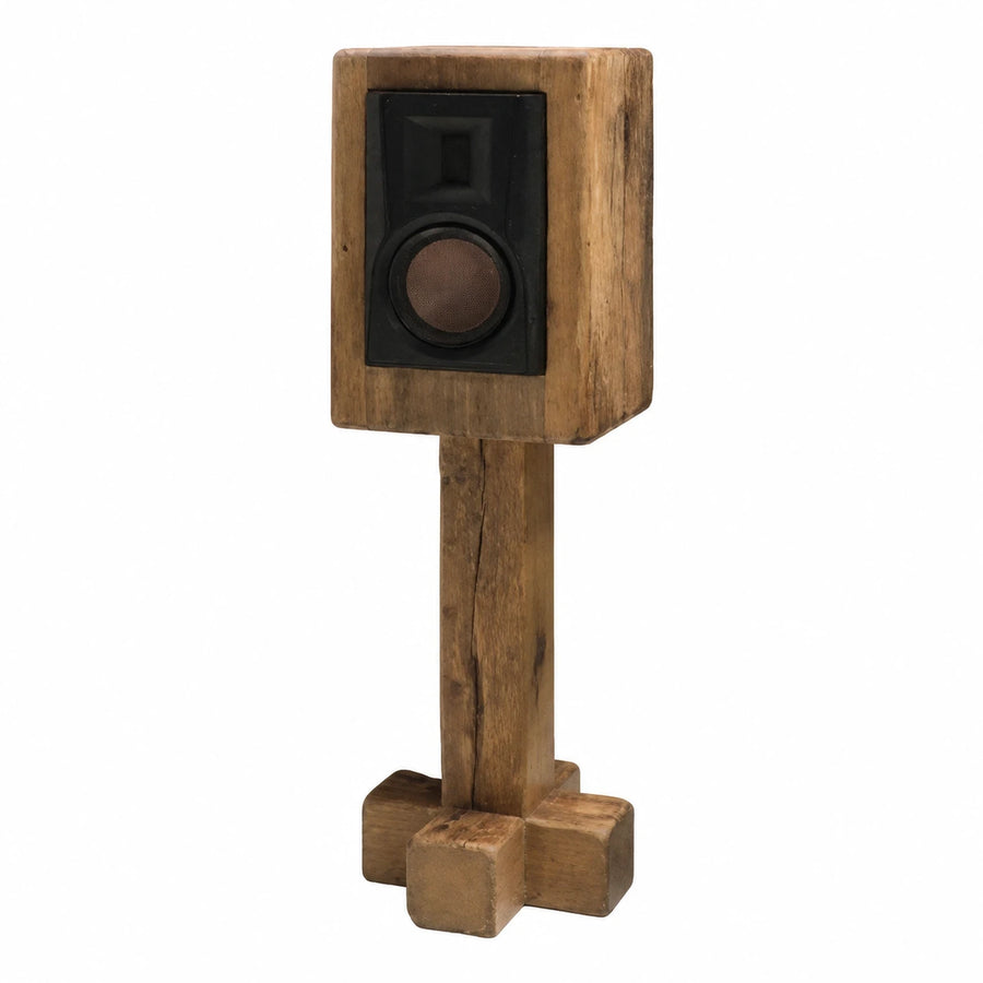 Rustic Wood Speaker Stand with Black Speaker