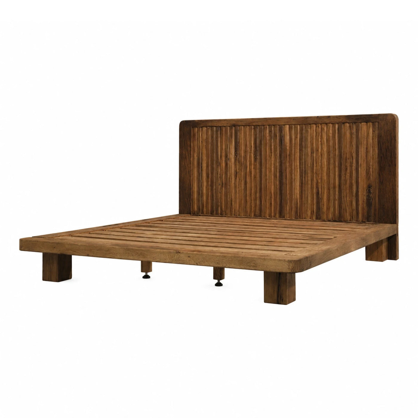 Solid Wood Platform Bed with Fluted Headboard
