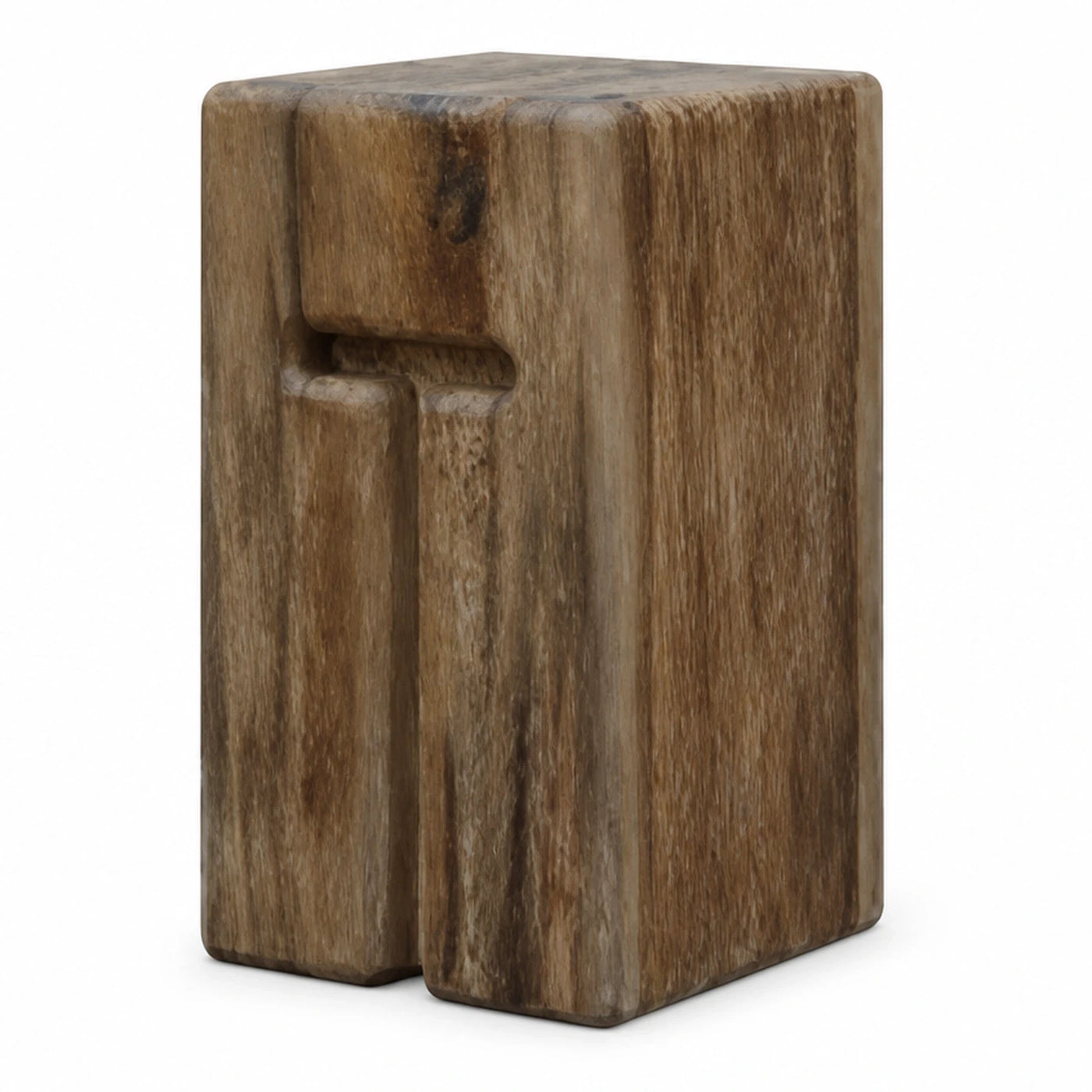 Solid Wood Block Stool with Carved Handle Detail