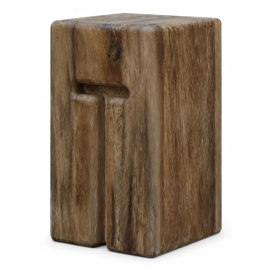 Solid Wood Block Stool with Carved Handle Detail