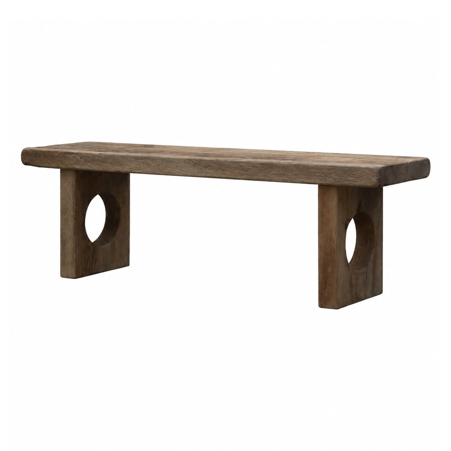 Solid Wood Bench with Circular Cutout Legs