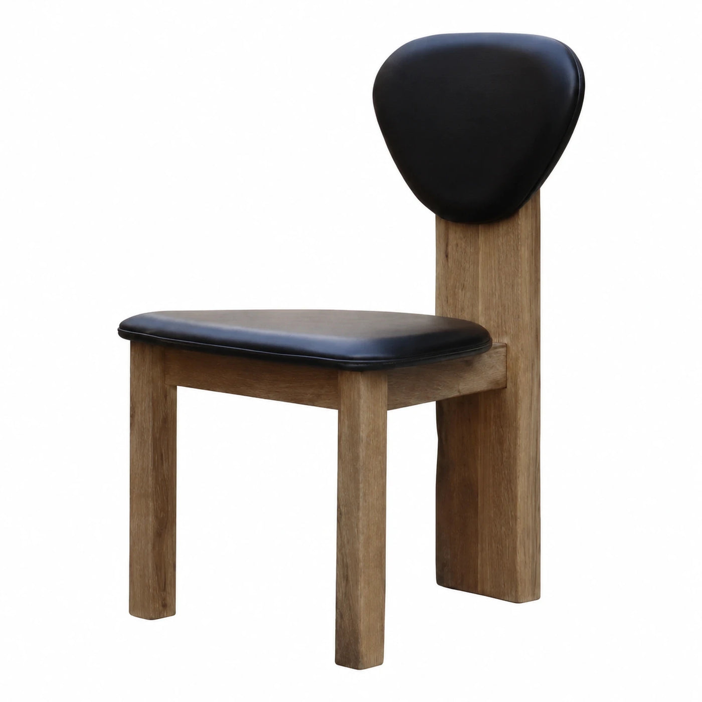Modern Wood Dining Chair with Black Leather Seat and Backrest