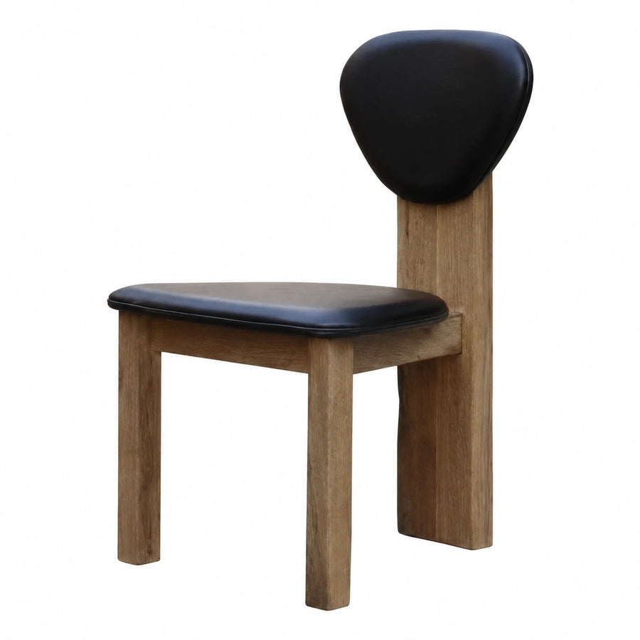 Modern Wood Dining Chair with Black Leather Seat and Backrest