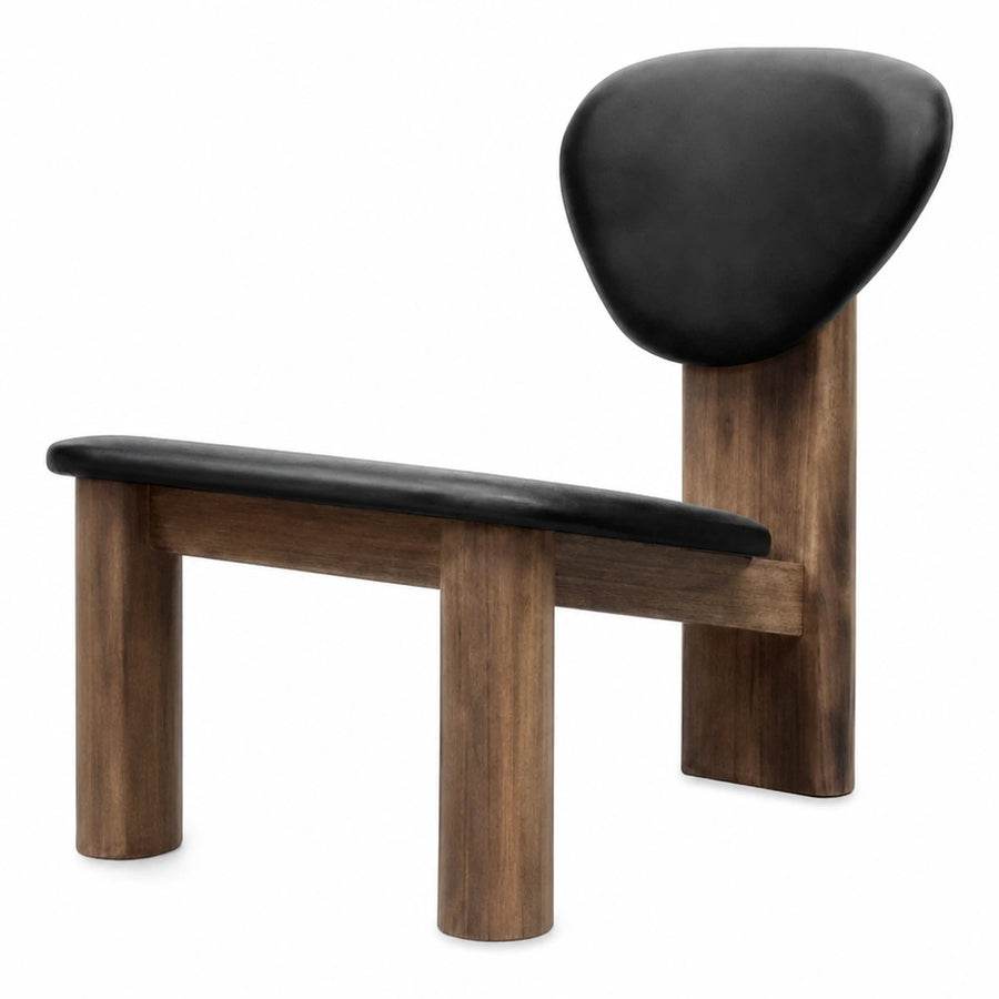 Modern Black Leather Bench with Wooden Legs