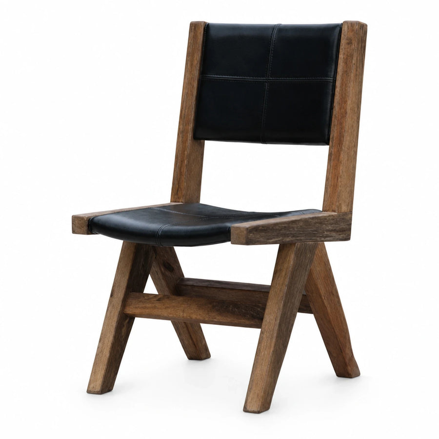 Black Leather and Wood Accent Chair
