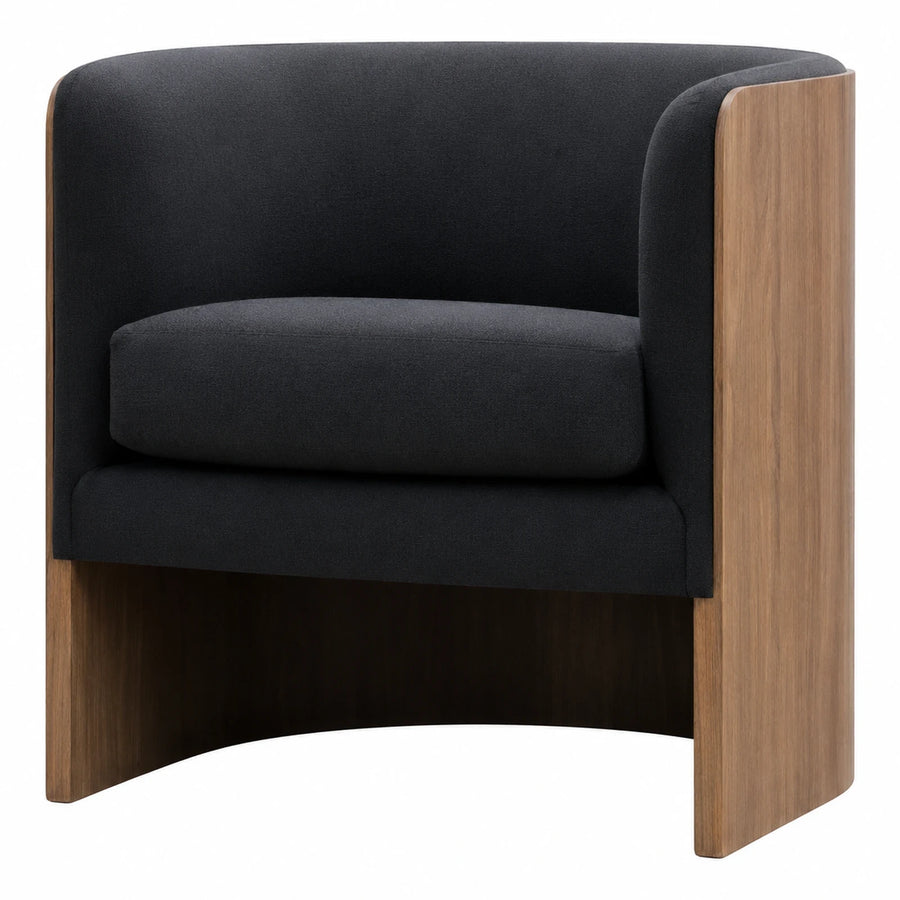 Black Fabric Armchair with Curved Wood Frame