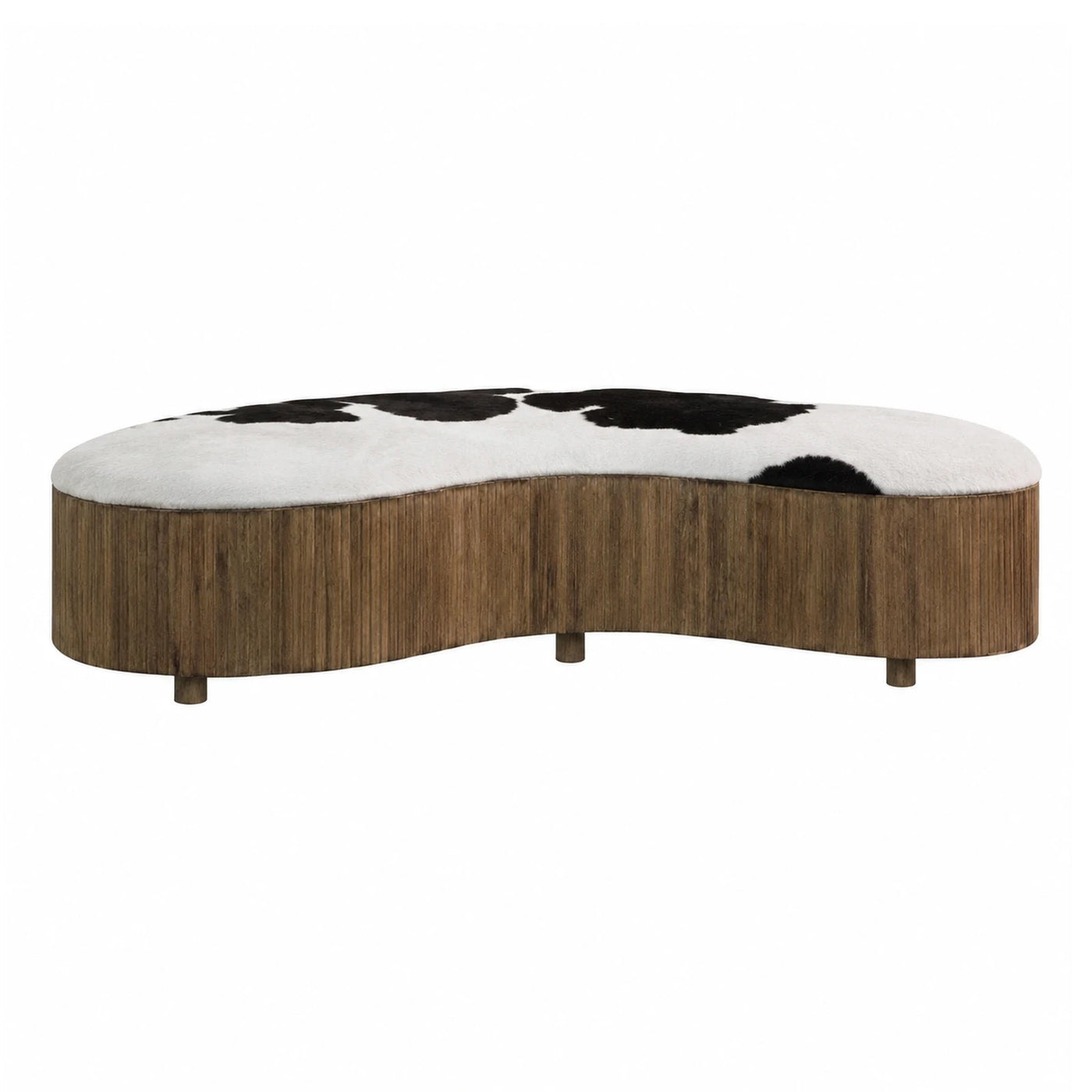 Curved Cowhide Upholstered Bench with Wood Base