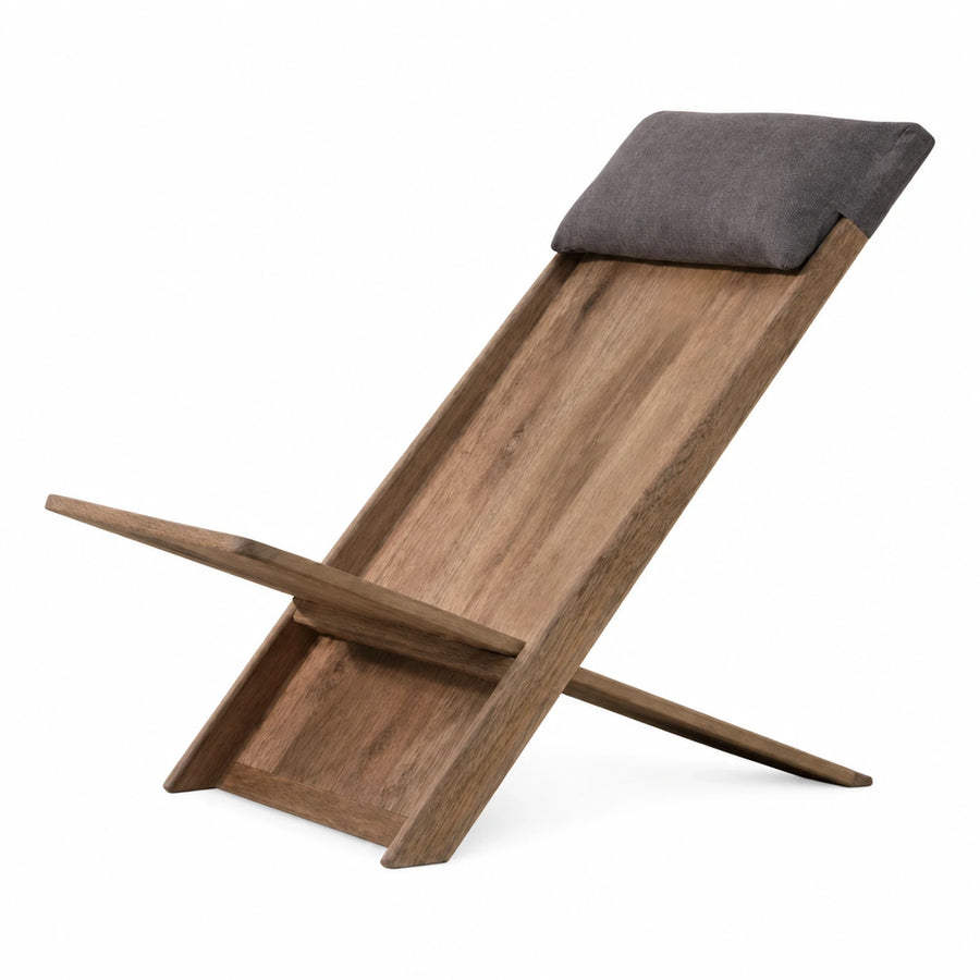 Walnut Wood Lounge Chair with Grey Cushion