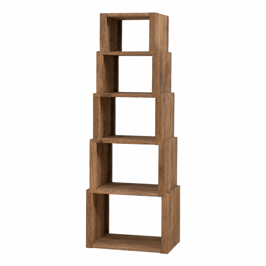 Wooden Staggered Open Bookcase Shelf