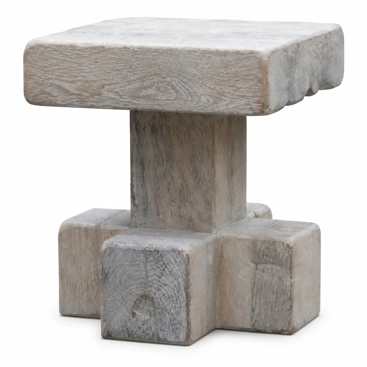 Rustic Wood Block Side Table