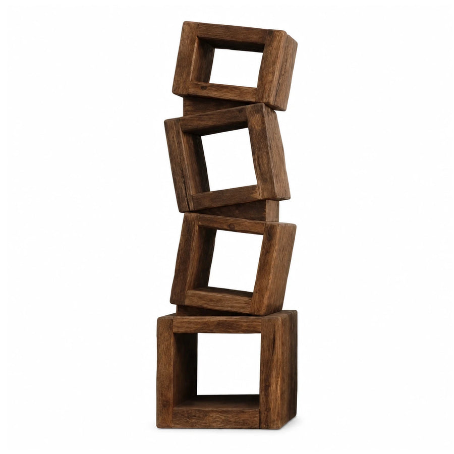 Stacked Square Wood Sculptural Side Table