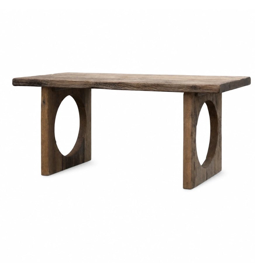 Rustic Wood Console Table with Circular Cutout Legs