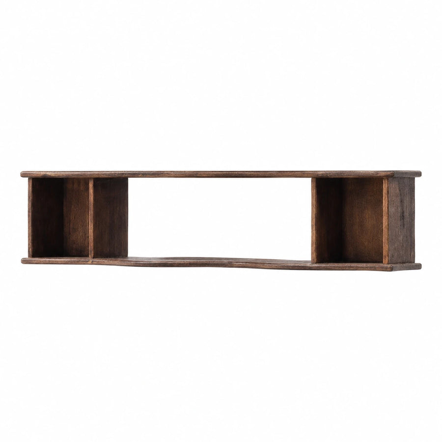 Rustic Dark Wood Wall Shelf with Cubby Storage