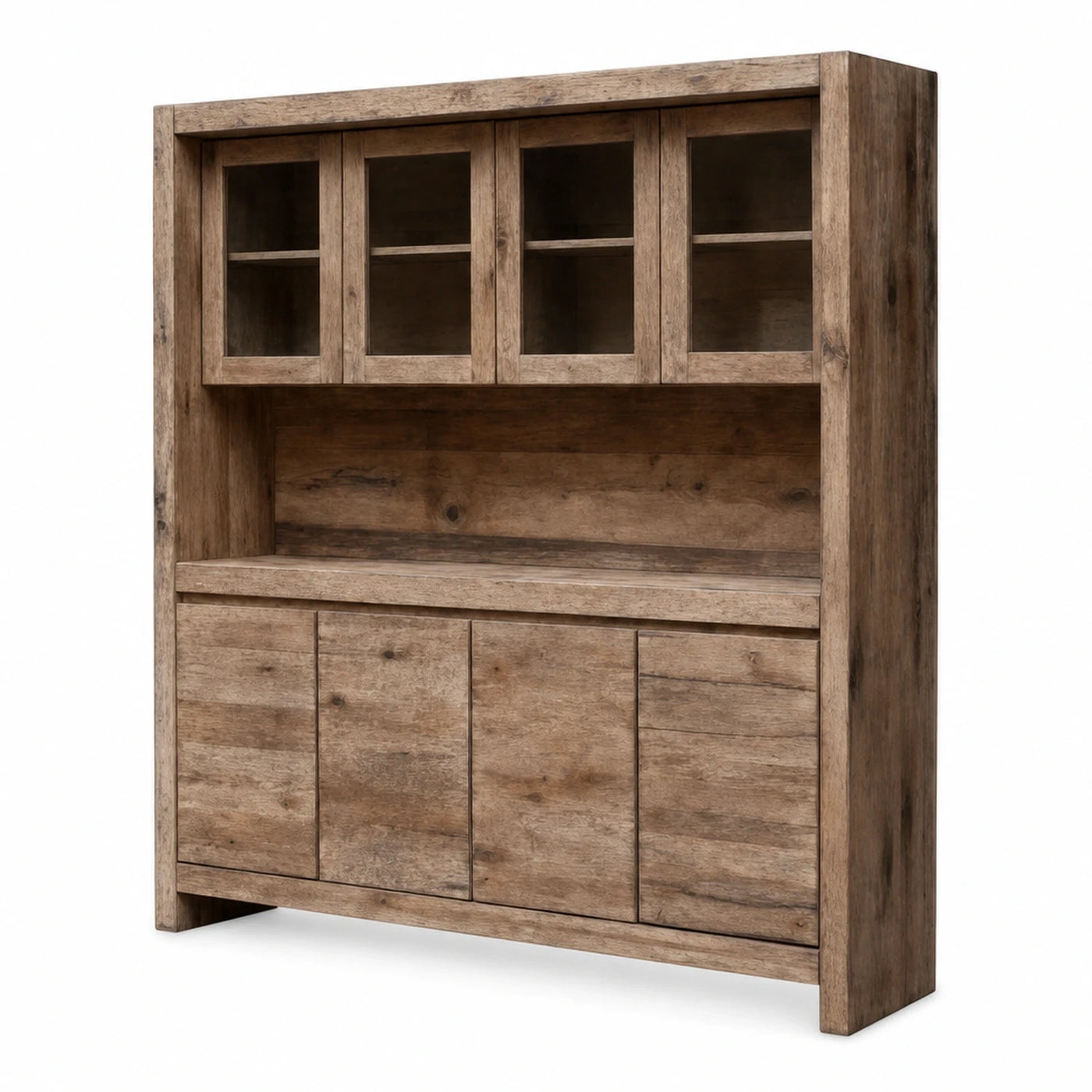 Rustic Wood Hutch Cabinet with Glass Doors