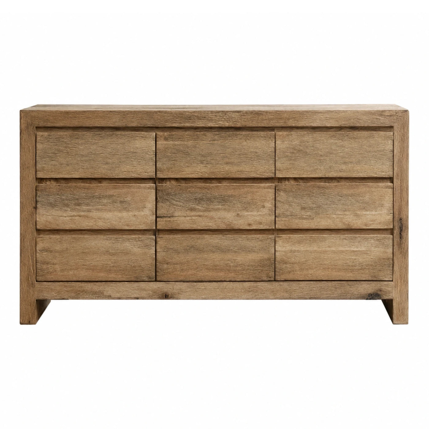 Nine-Drawer Wooden Dresser with Natural Finish