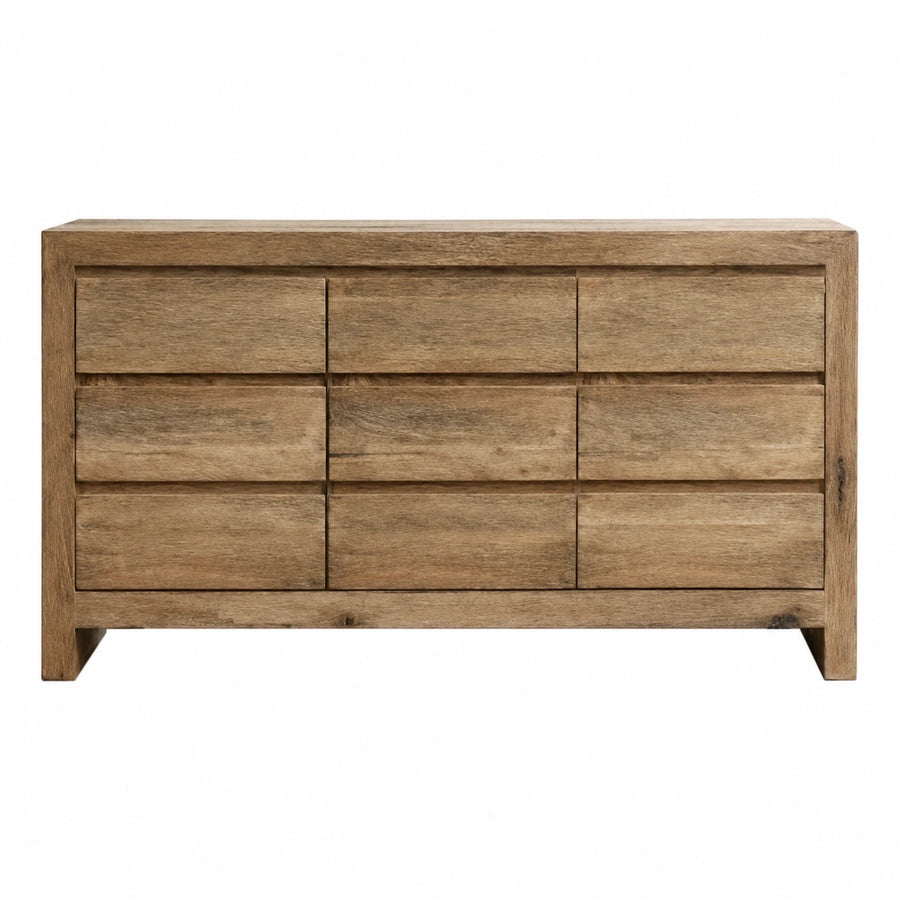 Nine-Drawer Wooden Dresser with Natural Finish