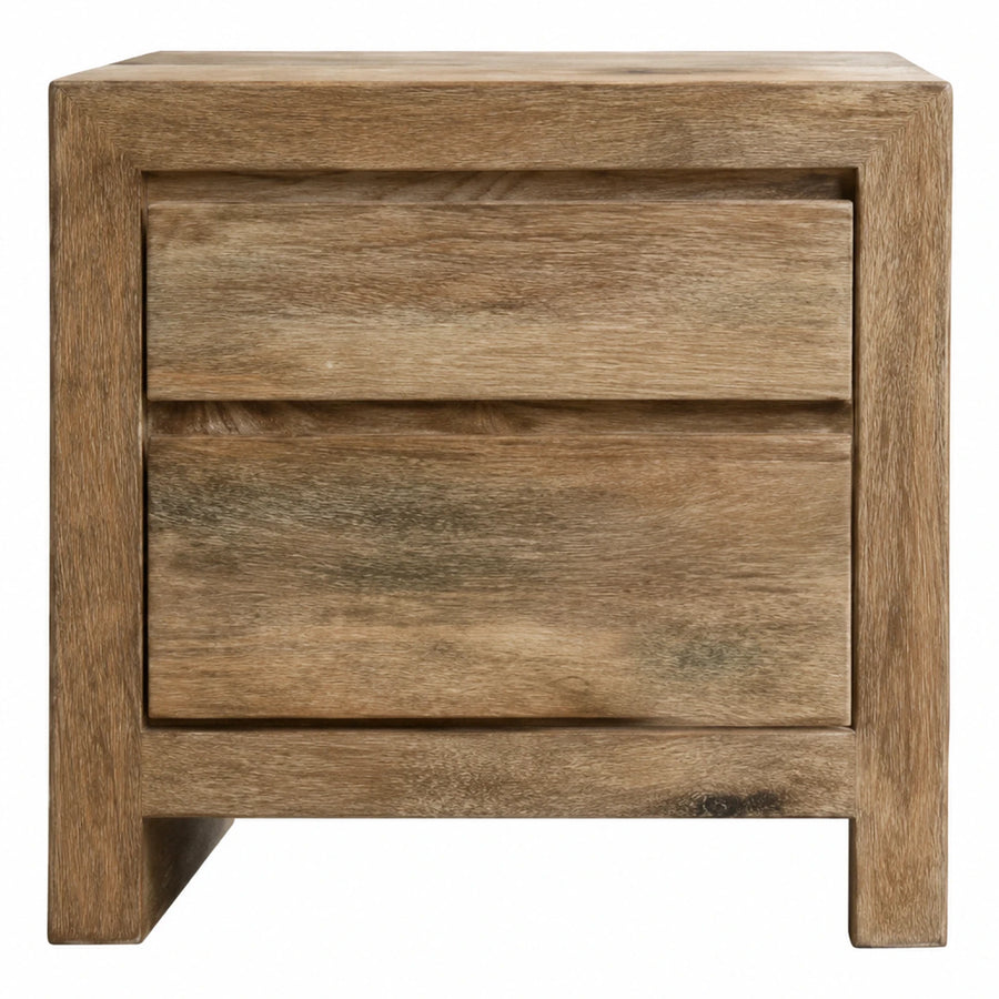Solid Wood Two-Drawer Nightstand with Natural Finish