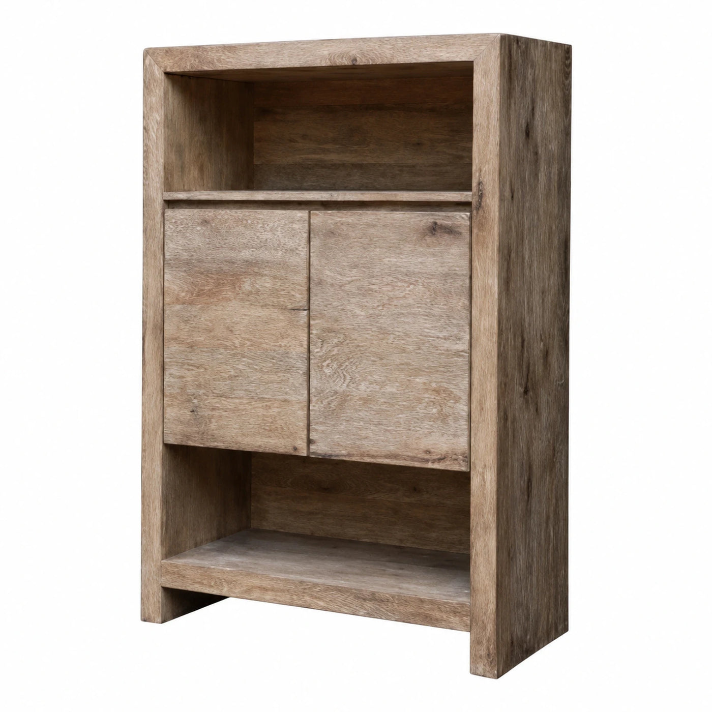 Rustic Wood Cabinet with Open Shelves and Doors