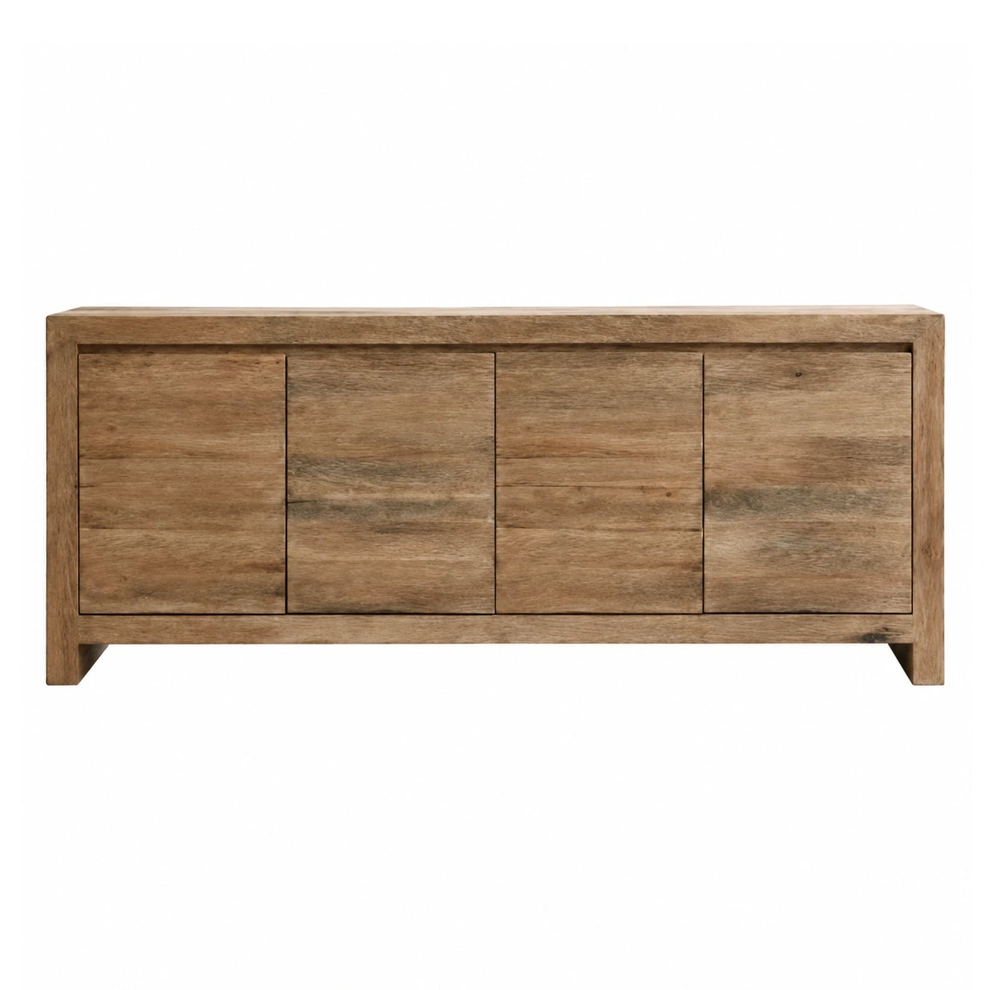 Natural Wood Four-Door Media Console Cabinet