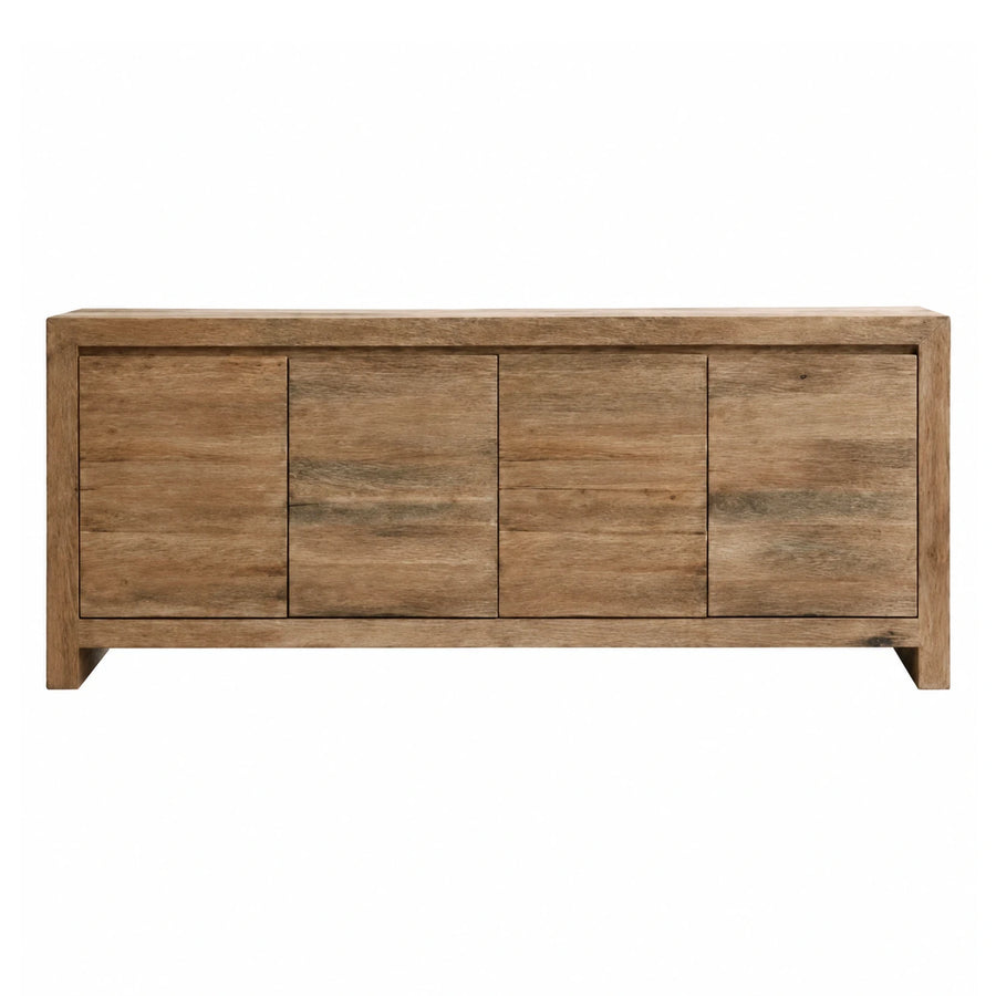 Natural Wood Four-Door Media Console Cabinet