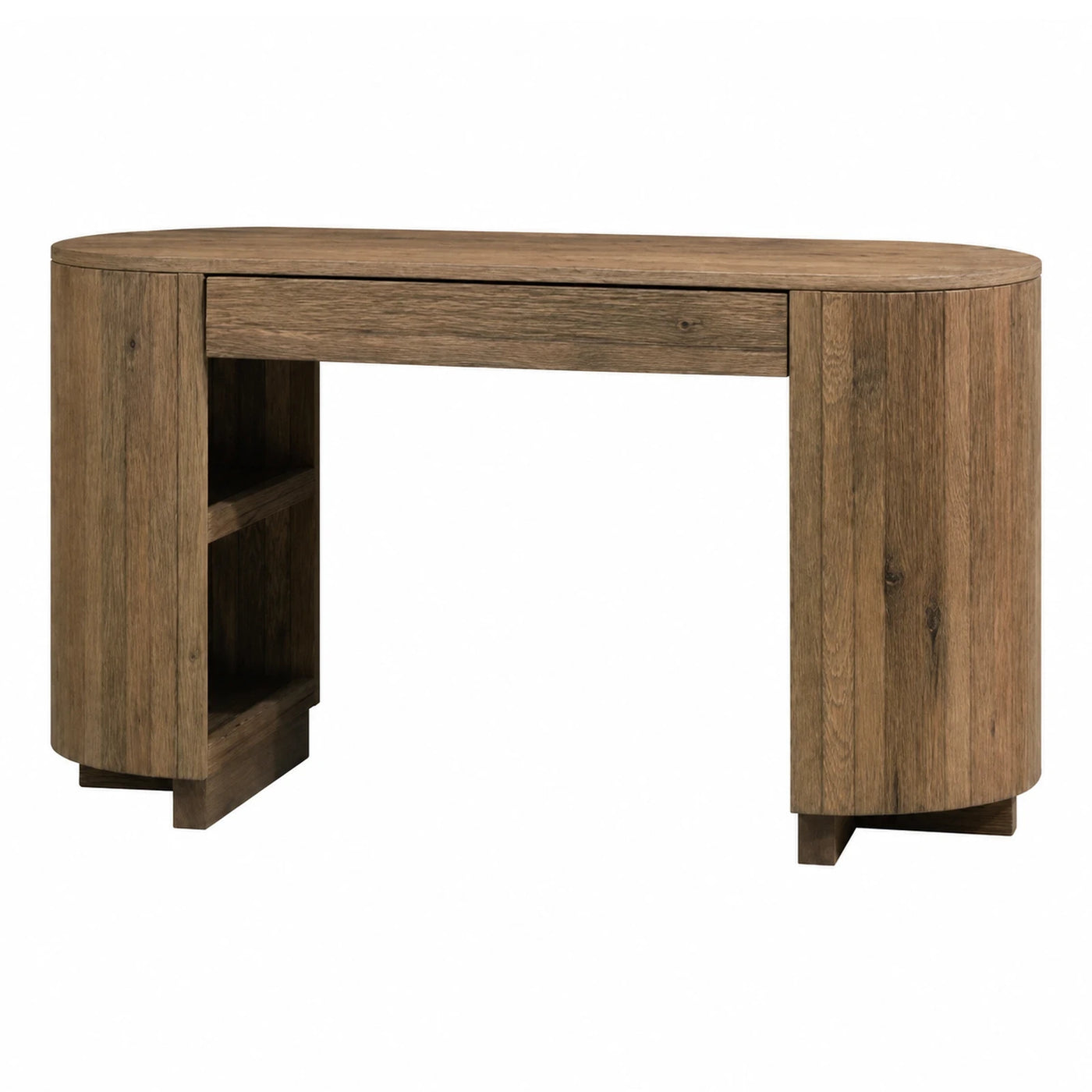 Wooden Curved Console Table with Drawer and Shelf