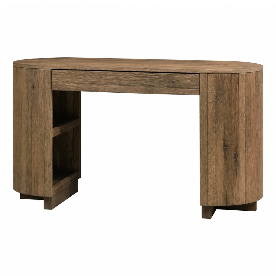 Wooden Curved Console Table with Drawer and Shelf