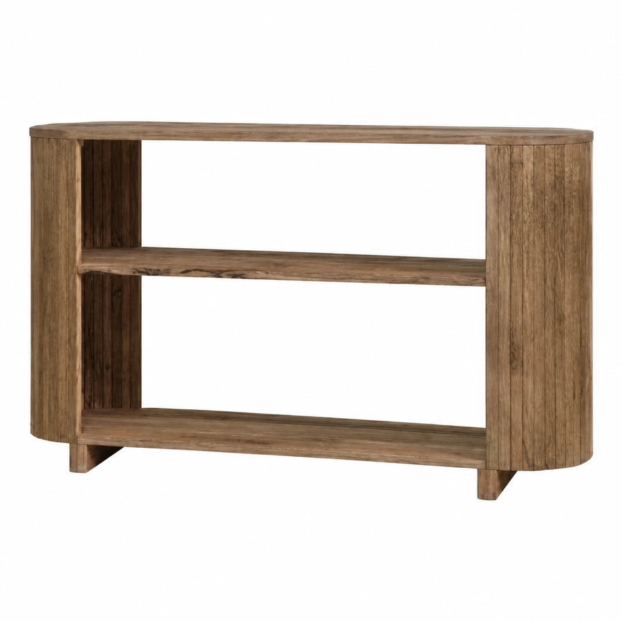Curved Wood Console Table with Open Shelves