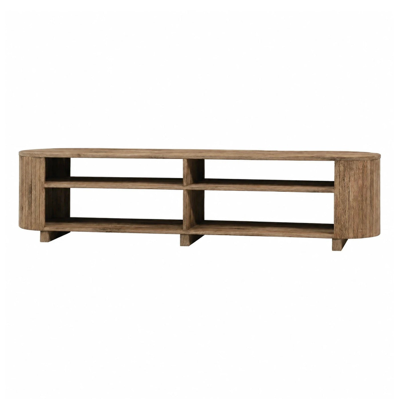 Oval Wood TV Stand with Open Shelving