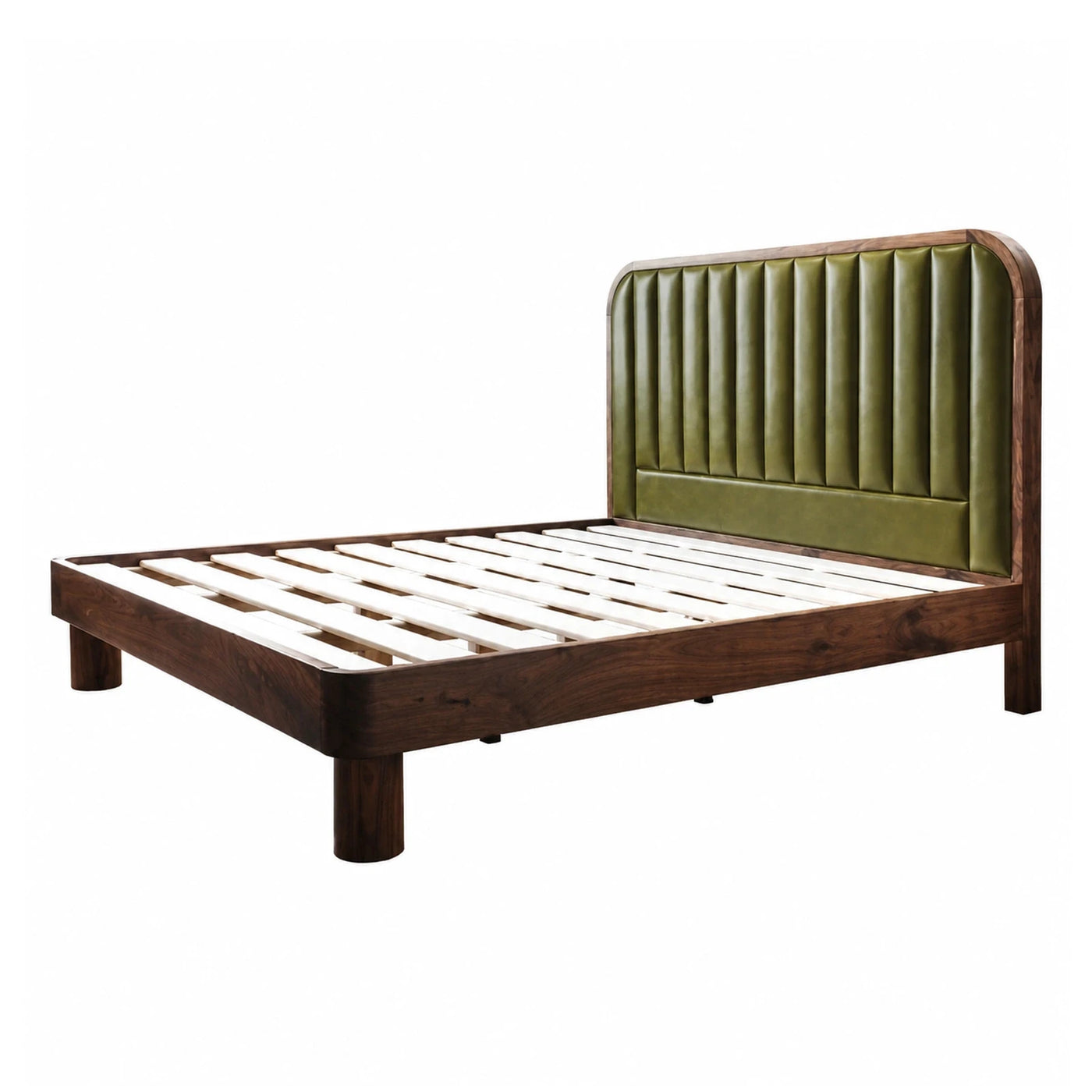 Green Upholstered Headboard Wooden Platform Bed Frame