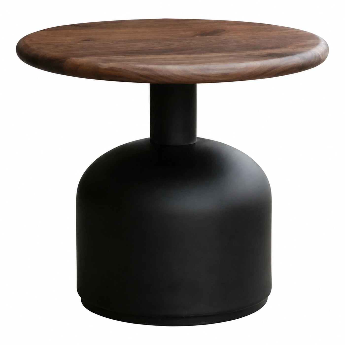 Round Wooden Side Table on Black Metal Base