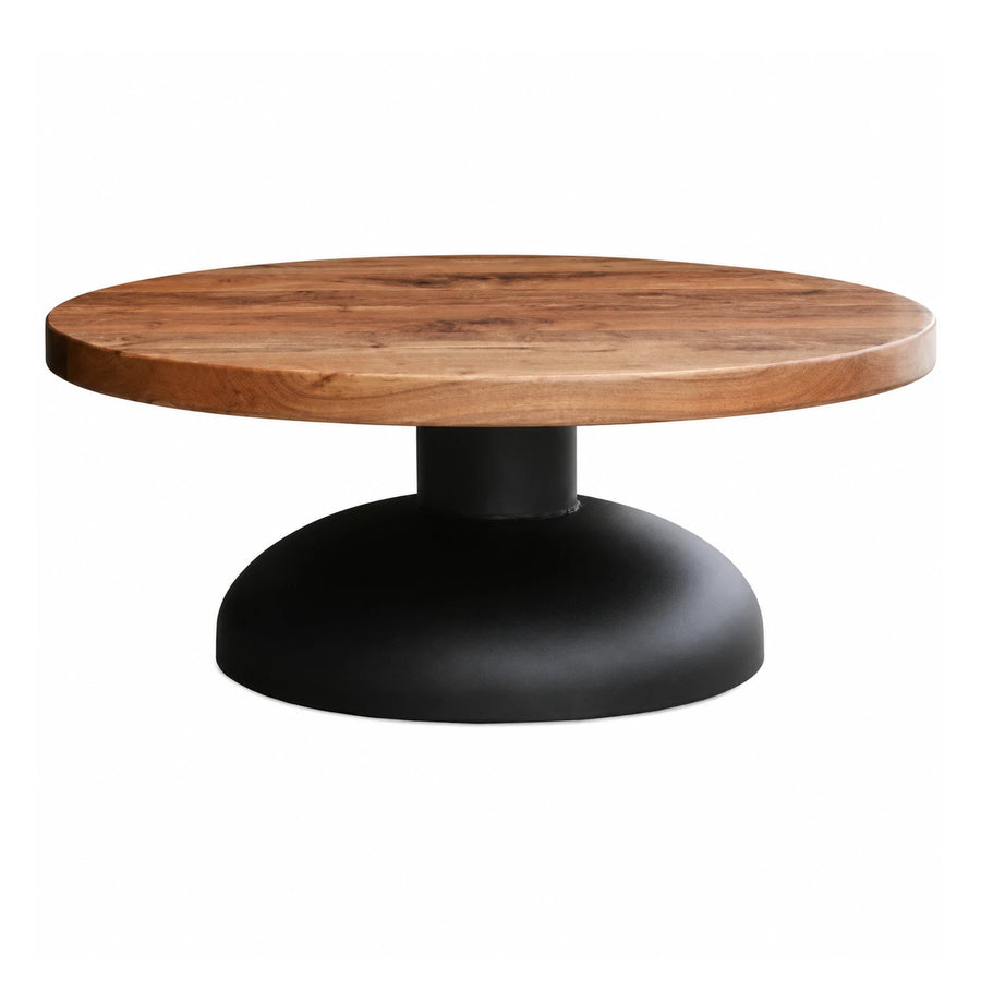 Round Wood Top Coffee Table with Black Metal Base