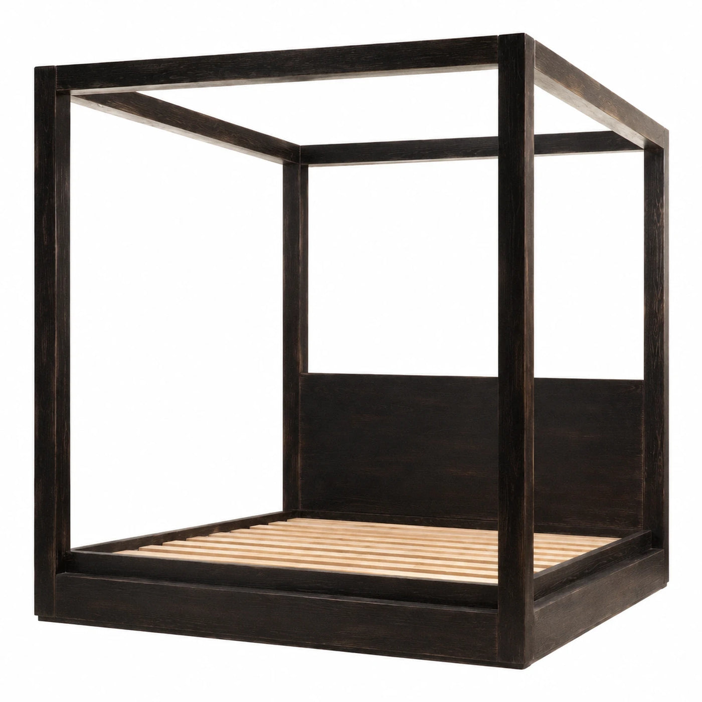 Dark Wood Canopy Bed Frame with Slats