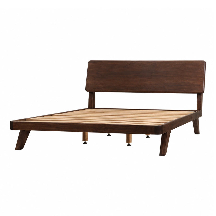 Dark Walnut Wood Platform Bed Frame