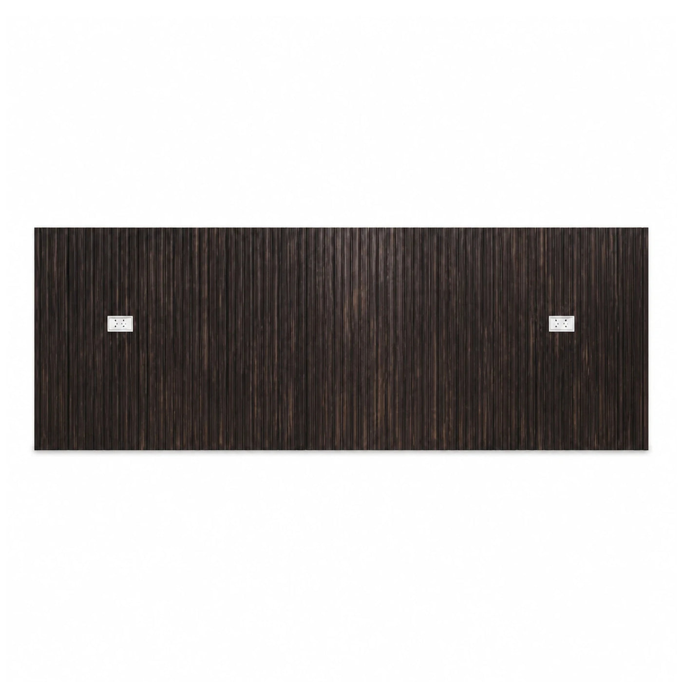 Dark Wood Fluted Panel with Integrated Power Outlets