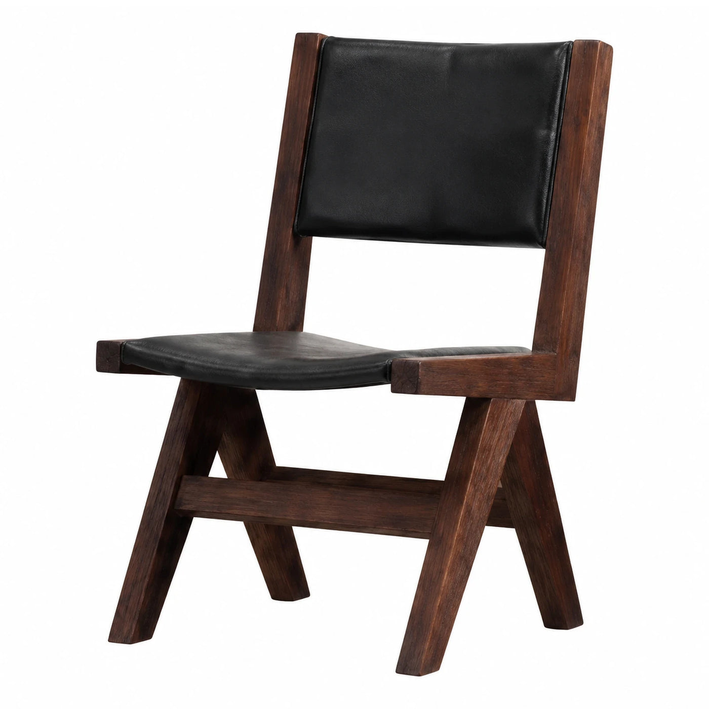 Dark Wood Frame Black Leather Lounge Chair