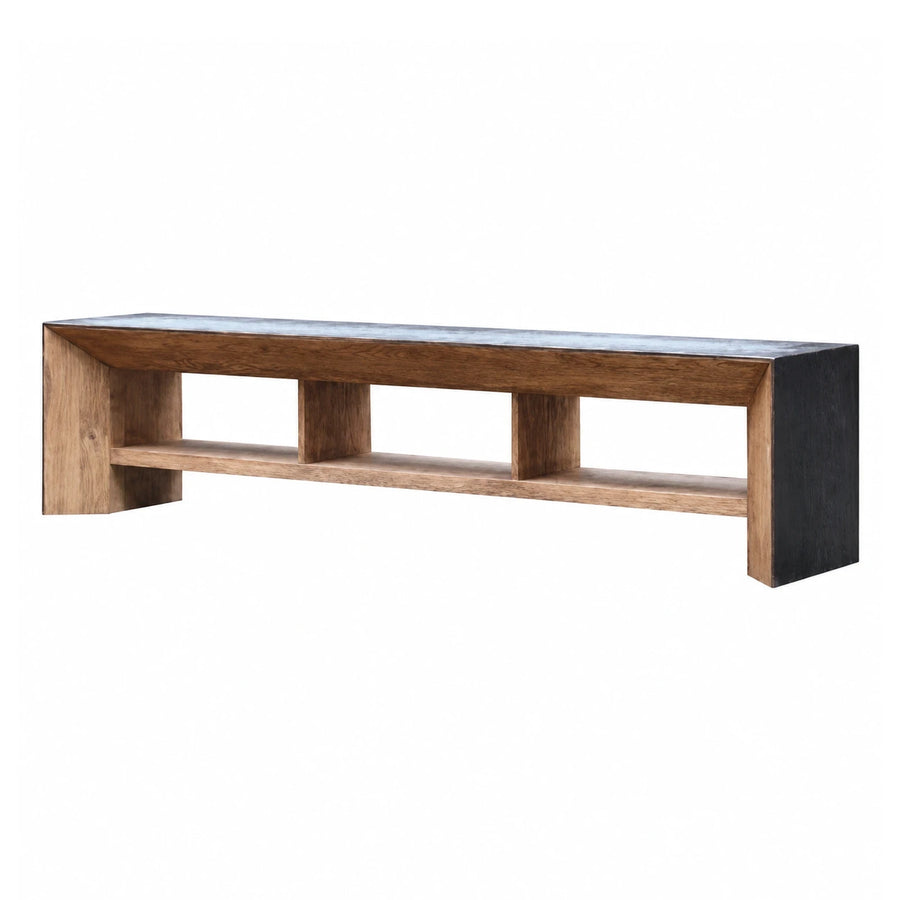 Wooden Console Table with Stone Top and Open Shelf