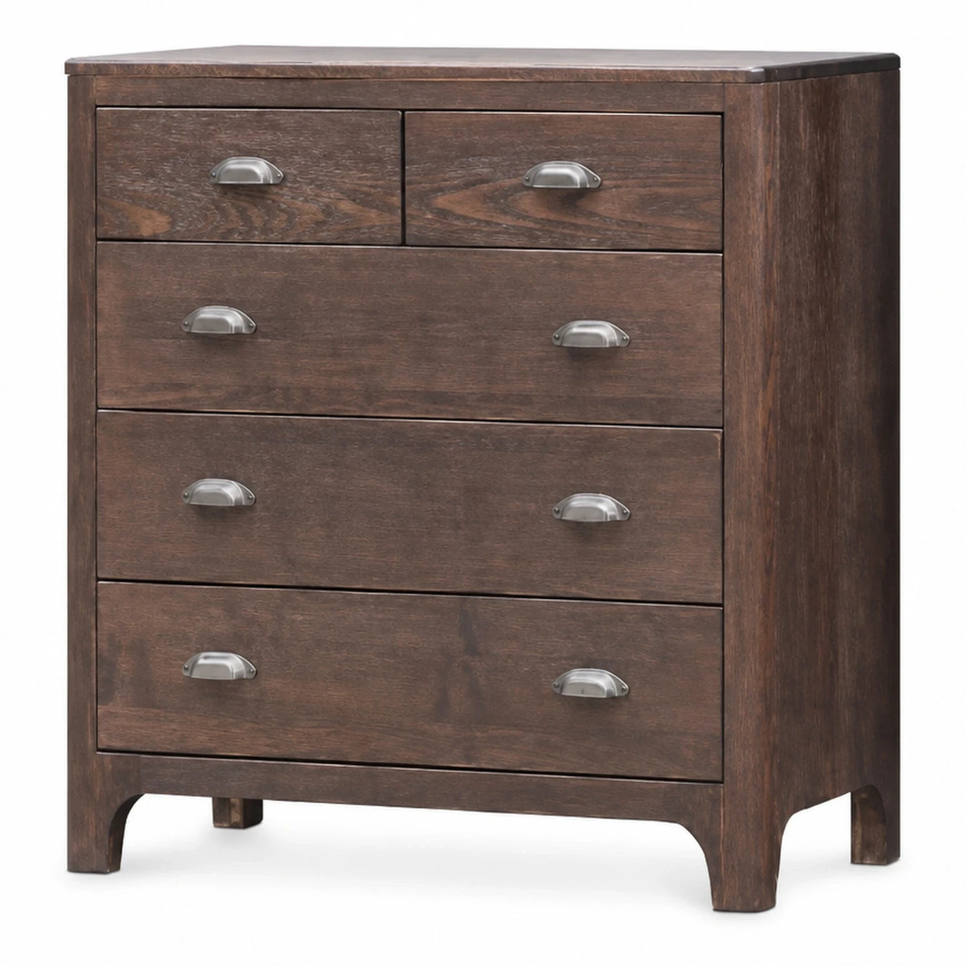 Dark Wood 5-Drawer Chest with Metal Handles