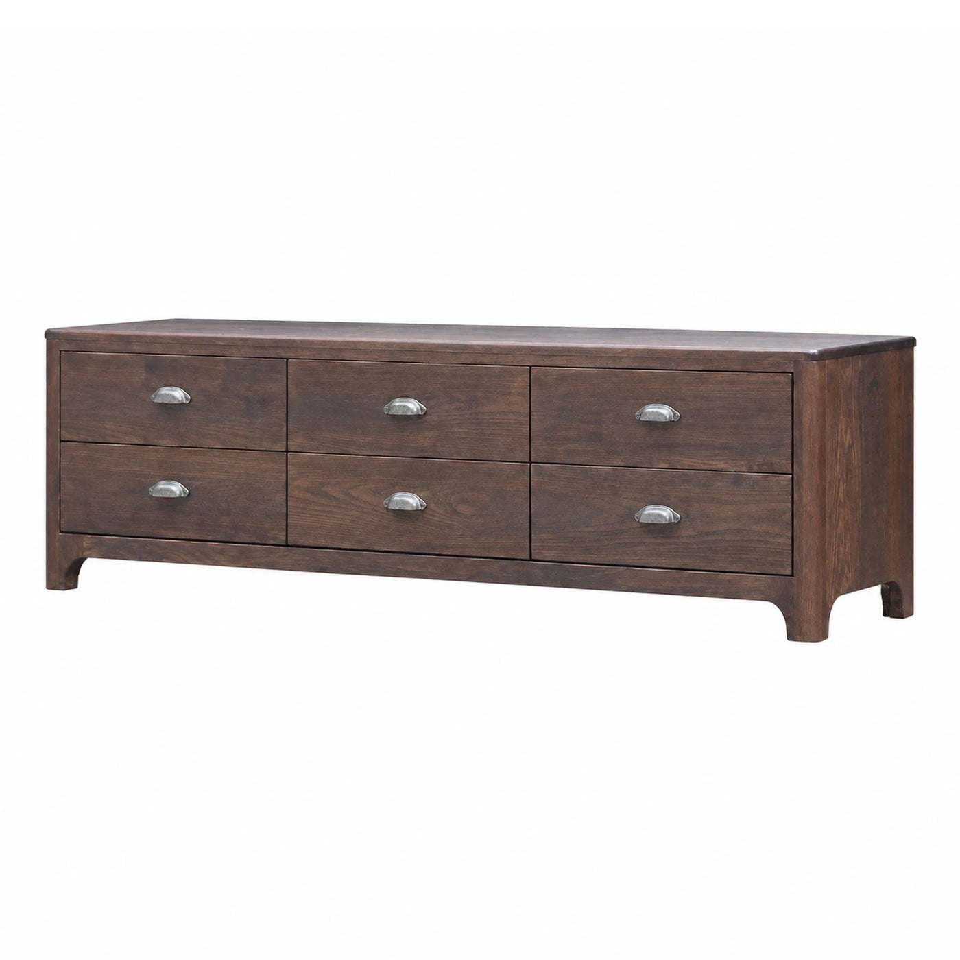 Dark Wood Six-Drawer Dresser with Metal Handles