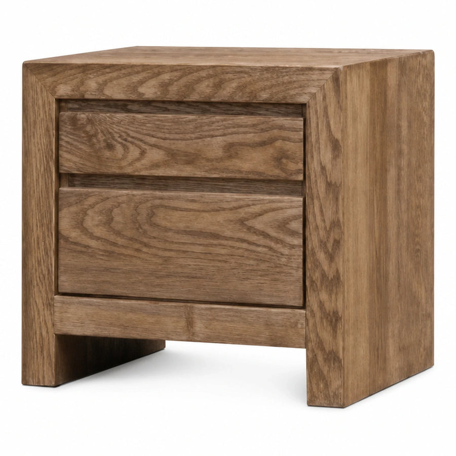 Solid Wood Two-Drawer Nightstand with Natural Grain