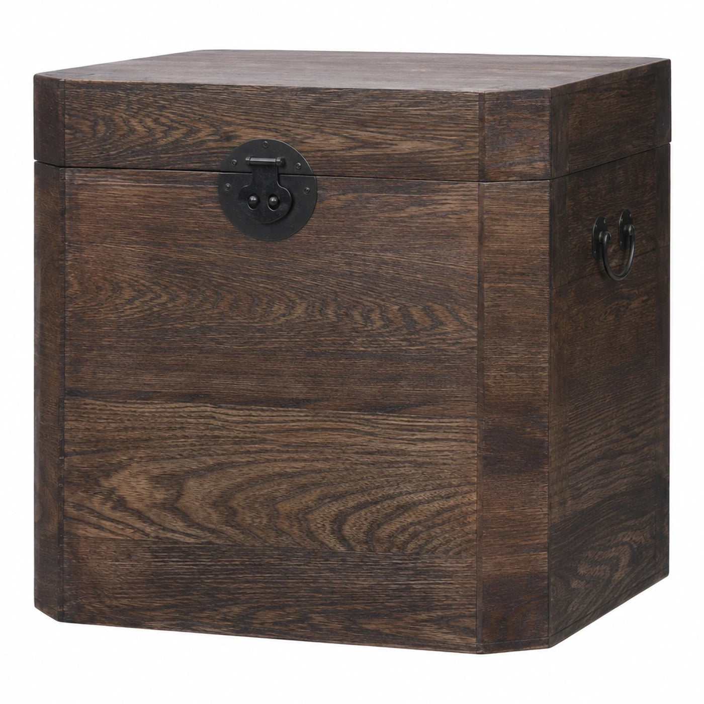 Dark Wood Storage Trunk with Metal Accents