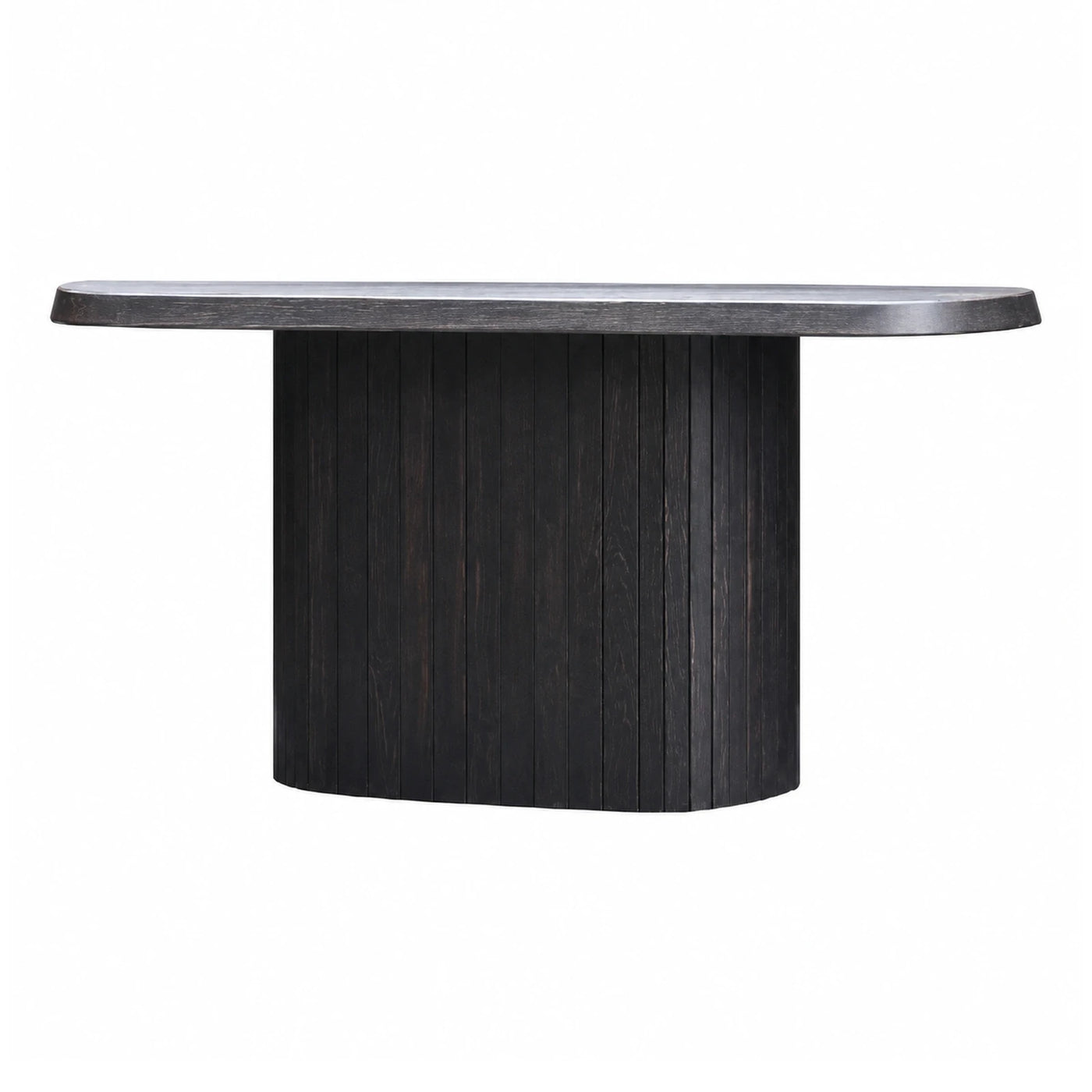 Black Oval Dining Table with Fluted Pedestal Base