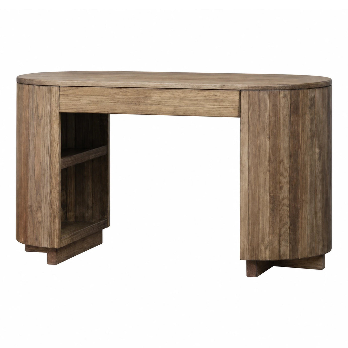 Wooden Oval Console Table with Open Shelf