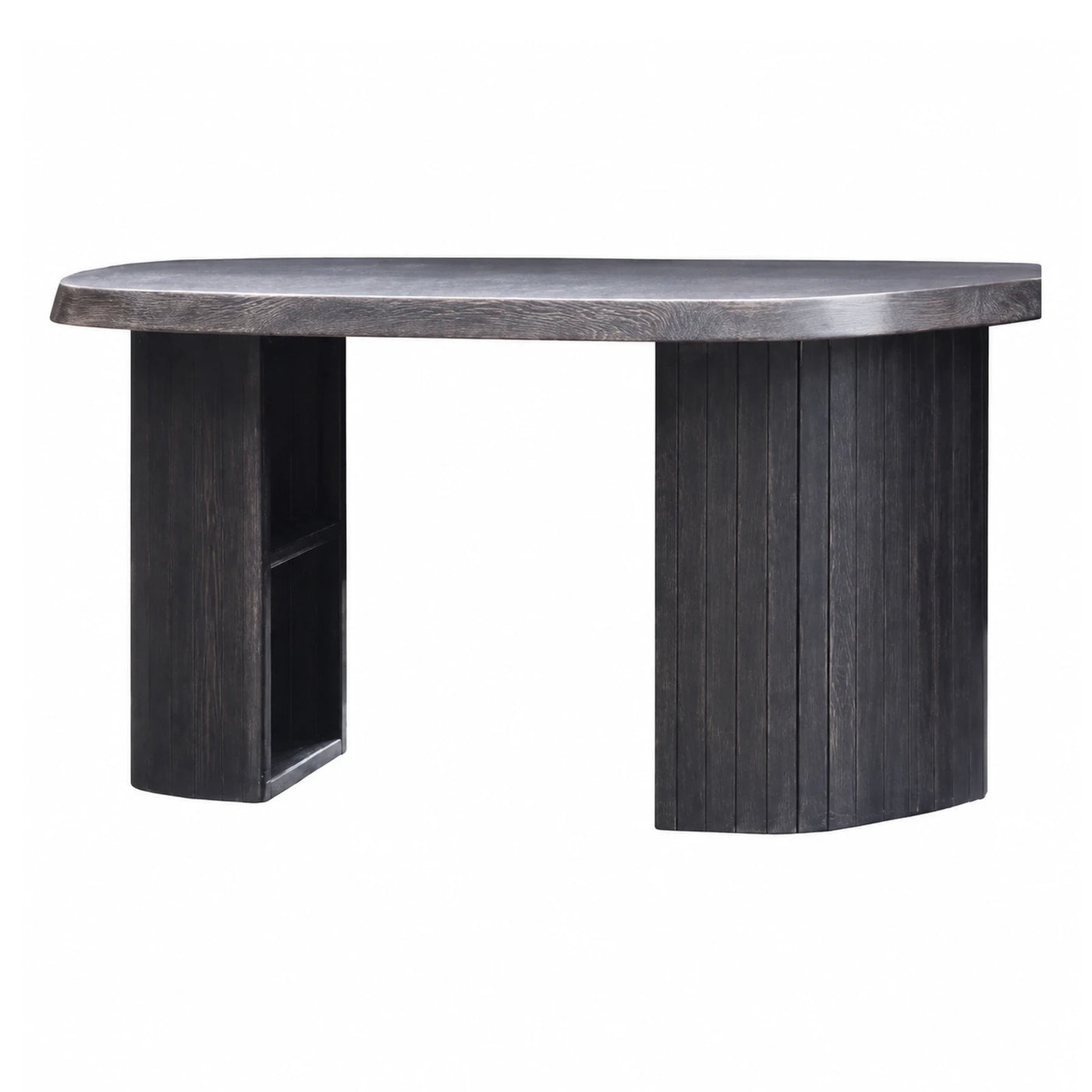 Dark Wood Oval Console Table with Fluted Base