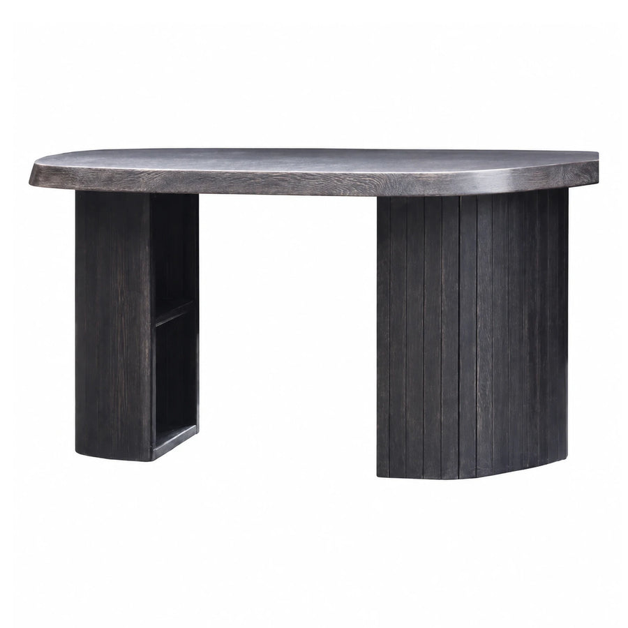 Dark Wood Oval Console Table with Fluted Base