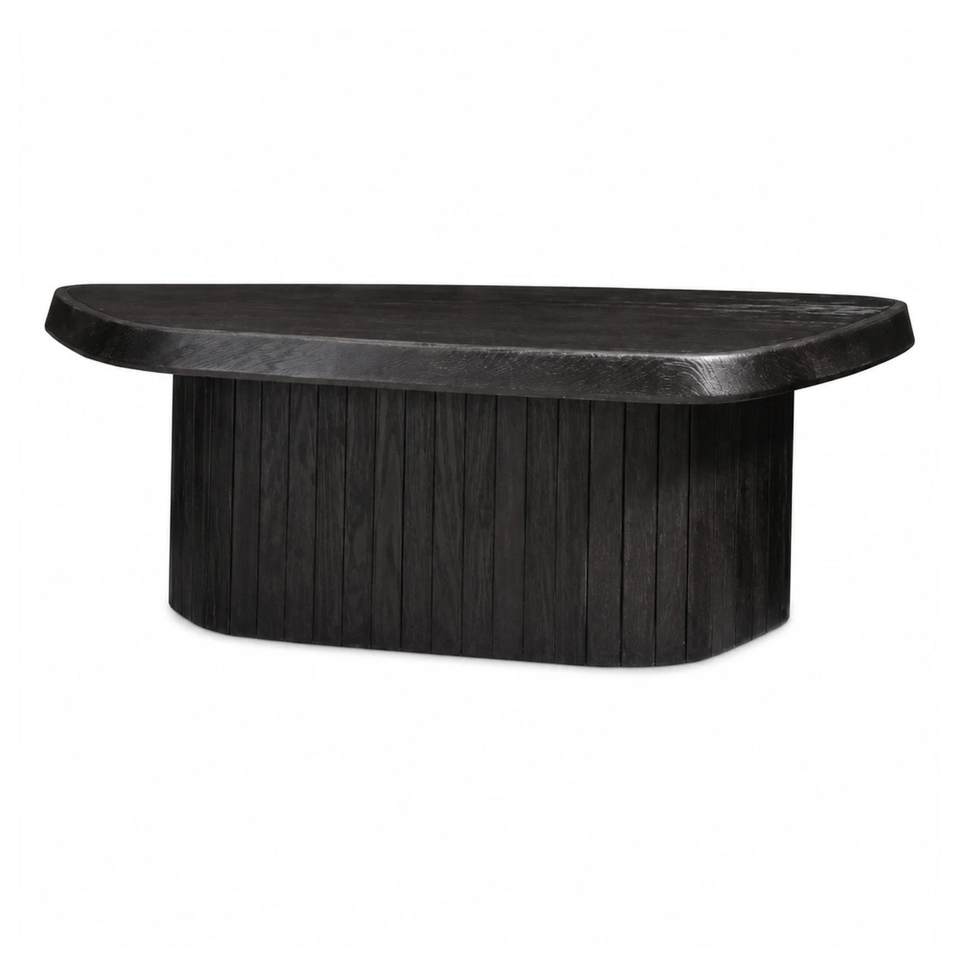 Black Wood Oval Coffee Table with Fluted Base