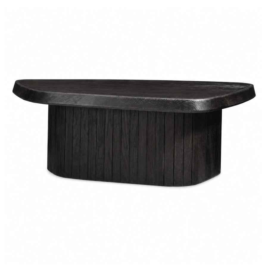 Black Wood Oval Coffee Table with Fluted Base